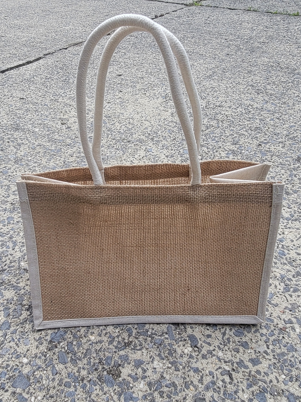 Neutral Jute Tote Bag with Cream Handles